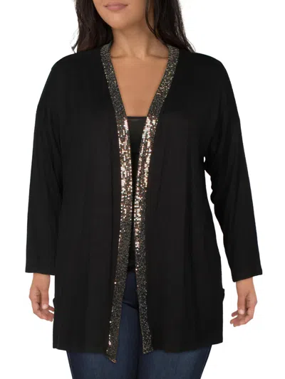 Coin 1804 Plus Womens Sequined Open Front Cardigan Sweater In Black