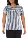 COIN 1804 PLUS WOMENS SHEER STRIPED PULLOVER TOP