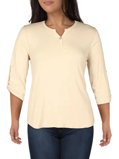 Coin 1804 Plus Womens Slub Knit Blouse In Beige