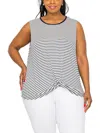 Coin 1804 Plus Size Contrast Binding Front Twist Tank Top In Multi