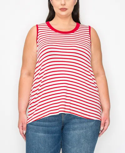 Coin 1804 Plus Yarn Dye Stripe Contrast Double Binding Swing Tank Top In Ivory Red