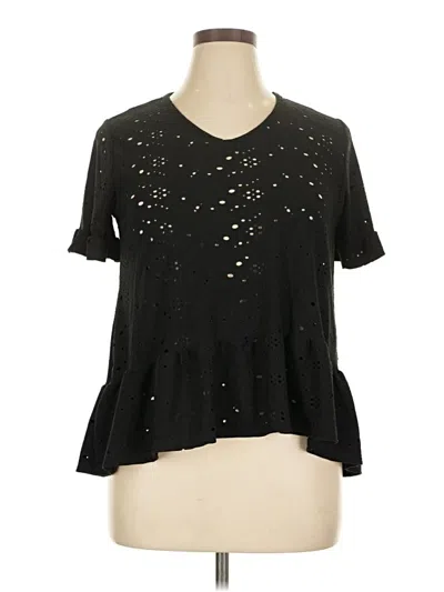 Pre-owned Coin 1804 Short Sleeve Top Black Stars Pattern Keyhole Neckline Tops