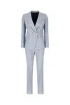 Colamarino Pinstripe Double-breasted Linen Suit In Blue