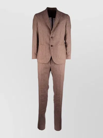 Colamarino Pinstripe Suit Notch Lapel Button Detail In Brown