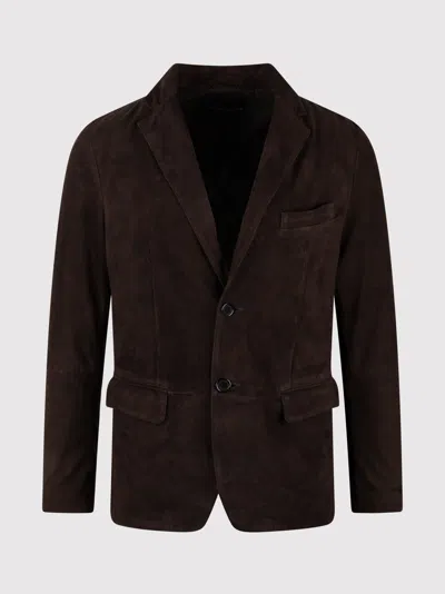 Colamarino Suede Leather Single Breasted Blazer Blazer Brown