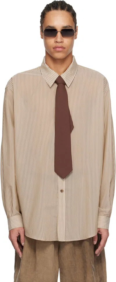 Colbo Beige & Brown Office Shirt In Brown + Beige Stripe