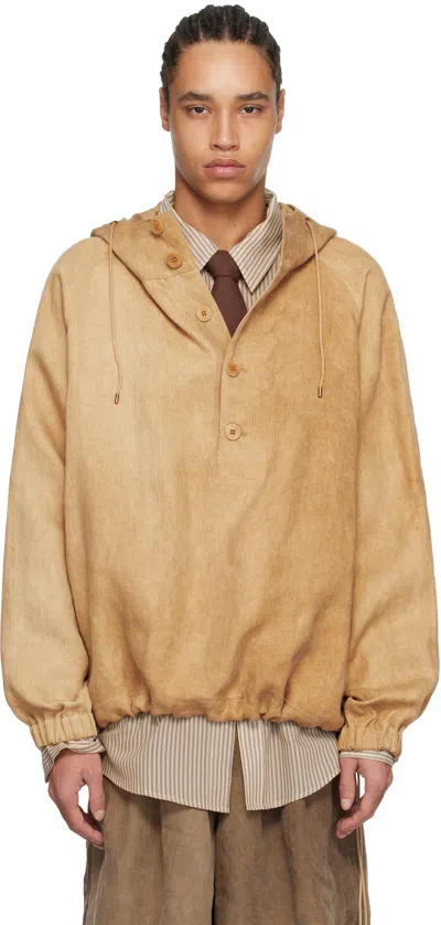 Colbo Beige Hooded Raglan Jacket In Hard Wash Beige