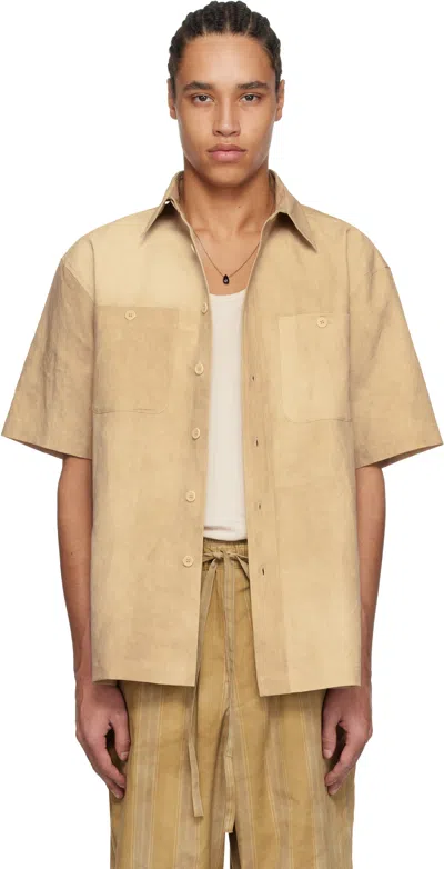 Colbo Brown Short Sleeve Buttoned Shirt In Wash Light Brown