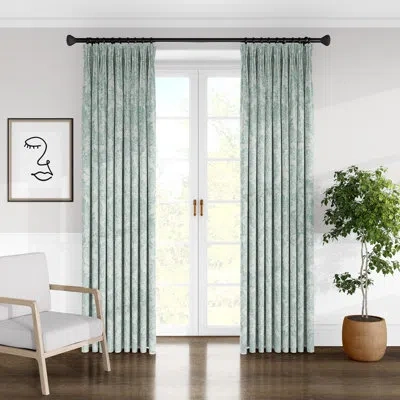 Colcha Linens Bella Drapery Linen Damask Room Darkening Pinch Pleat Single Curtain Panel In Aqua