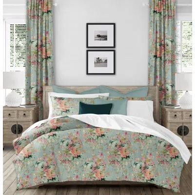 Colcha Linens Faye Blue/pink Linen Duvet Cover Set In Blue,pink