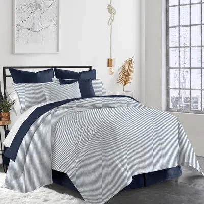Colcha Linens Gesto Coverlet Set In White,navy