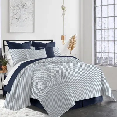 Colcha Linens Gesto Duvet Cover Set In White,navy