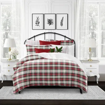 Colcha Linens Royal Plaid Cotton Comforter Set In Ivory,red