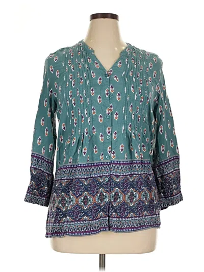 Pre-owned Coldwater Creek 3/4 Sleeve Blouse In Teal