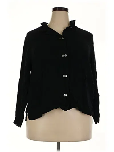 Pre-owned Coldwater Creek 3/4 Sleeve Button Down Shirt In Black