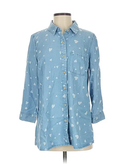 Pre-owned Coldwater Creek 3/4 Sleeve Button Down Shirt In Blue