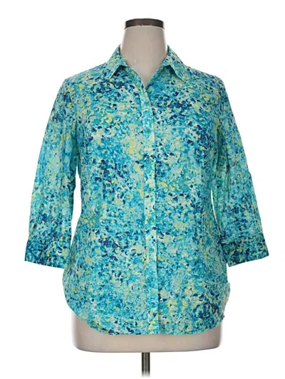 Pre-owned Coldwater Creek 3/4 Sleeve Button Down Shirt In Blue