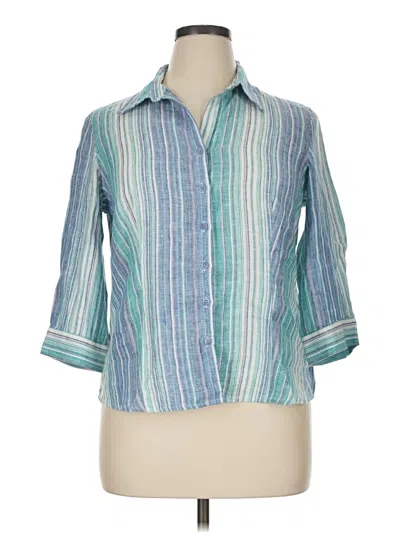 Pre-owned Coldwater Creek 3/4 Sleeve Button Down Shirt In Blue