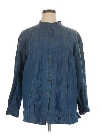 Pre-owned Coldwater Creek 3/4 Sleeve Button Down Shirt In Blue