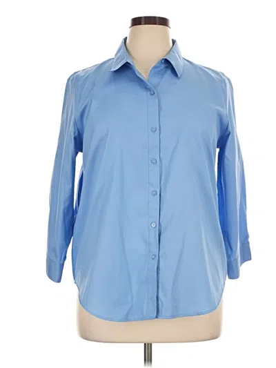 Pre-owned Coldwater Creek 3/4 Sleeve Button Down Shirt In Blue