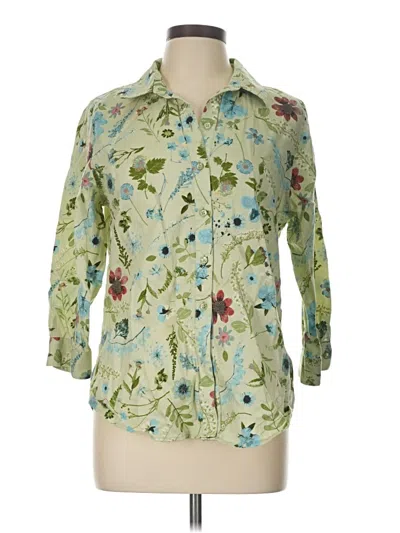 Pre-owned Coldwater Creek 3/4 Sleeve Button Down Shirt In Green