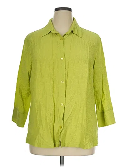 Pre-owned Coldwater Creek 3/4 Sleeve Button Down Shirt In Green