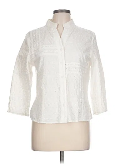 Pre-owned Coldwater Creek 3/4 Sleeve Button Down Shirt In Ivory
