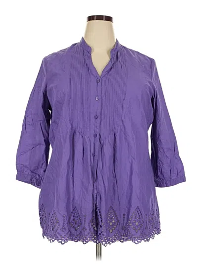 Pre-owned Coldwater Creek 3/4 Sleeve Button Down Shirt In Purple