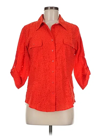 Pre-owned Coldwater Creek 3/4 Sleeve Button Down Shirt In Red