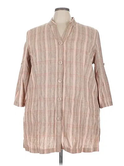 Pre-owned Coldwater Creek 3/4 Sleeve Button Down Shirt In Tan