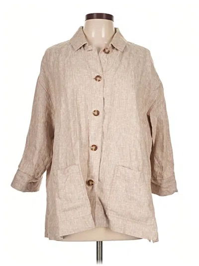 Pre-owned Coldwater Creek 3/4 Sleeve Button Down Shirt In Tan