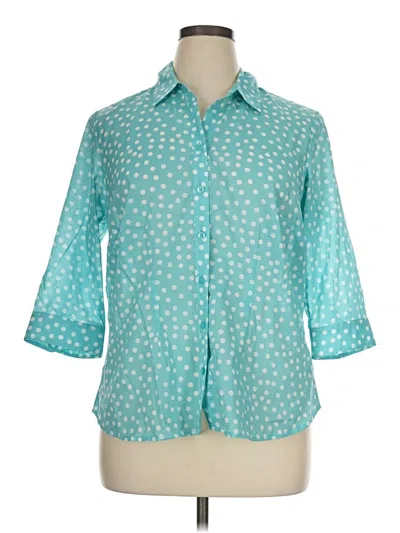 Pre-owned Coldwater Creek 3/4 Sleeve Button Down Shirt In Teal