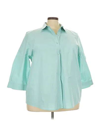 Pre-owned Coldwater Creek 3/4 Sleeve Button Down Shirt In Teal