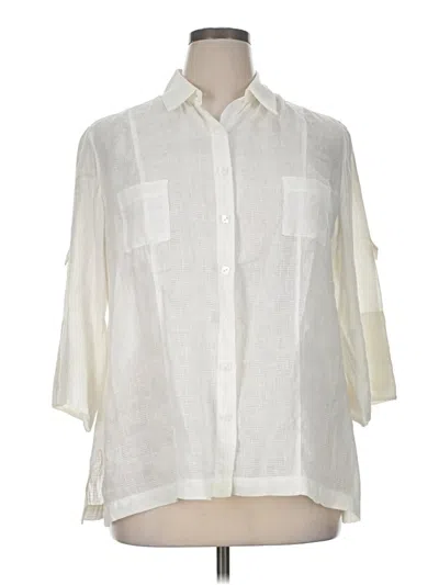 Pre-owned Coldwater Creek 3/4 Sleeve Button Down Shirt In White