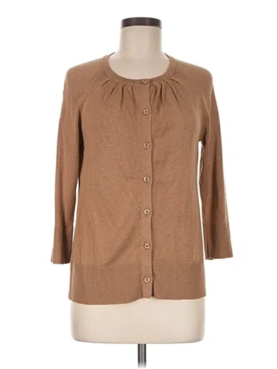 Pre-owned Coldwater Creek 3/4 Sleeve Silk Top Brown Square Neckline Tops