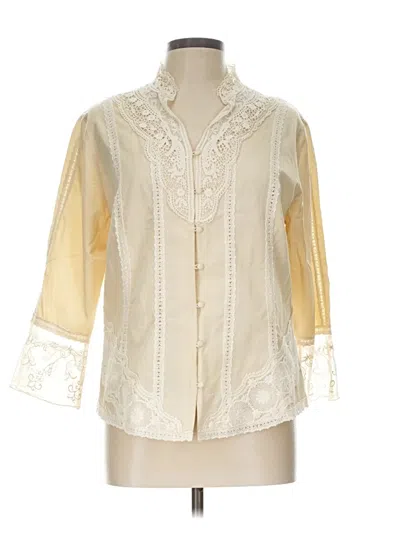 Pre-owned Coldwater Creek 3/4 Sleeve Silk Top Ivory Mock Neckline Tops