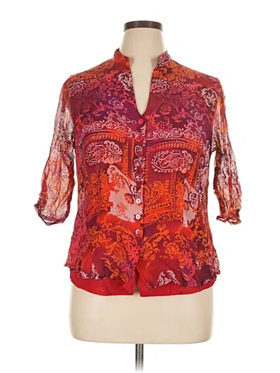 Pre-owned Coldwater Creek 3/4 Sleeve Silk Top Red Keyhole Neckline Tops