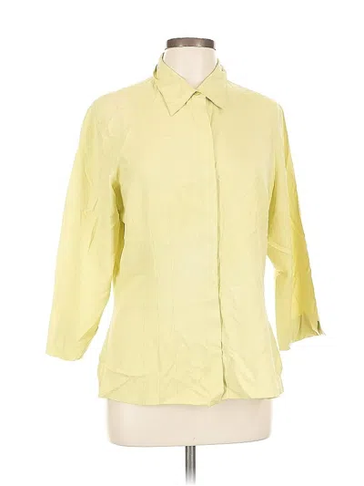 Pre-owned Coldwater Creek 3/4 Sleeve Silk Top Yellow Collared Neckline Tops