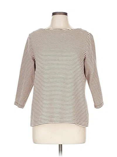 Pre-owned Coldwater Creek 3/4 Sleeve Top Brown Stripes Pattern Boatneck Tops