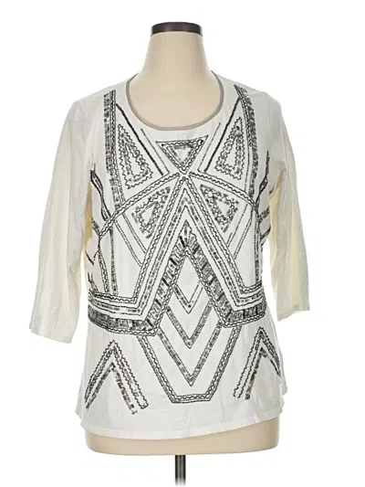 Pre-owned Coldwater Creek 3/4 Sleeve Top Silver Scoop Neck Tops