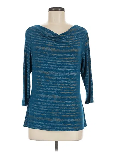 Pre-owned Coldwater Creek 3/4 Sleeve Top Teal Cowl Neck Tops