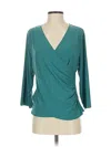 Coldwater Creek 3/4 Sleeve Top Teal Plunge Neckline Tops In Blue