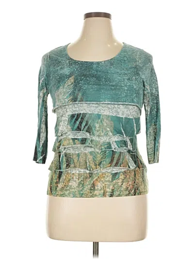 Pre-owned Coldwater Creek 3/4 Sleeve Top Teal Square Neckline Tops In Blue