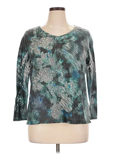 Pre-owned Coldwater Creek 3/4 Sleeve Top Teal V-neck Tops