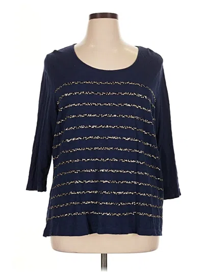 Pre-owned Coldwater Creek 3/4 Sleeve T-shirt In Blue