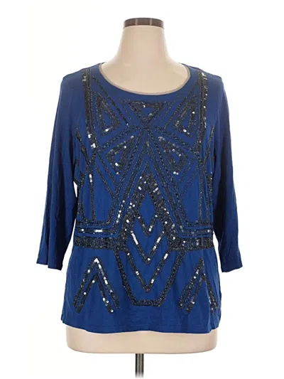 Pre-owned Coldwater Creek 3/4 Sleeve T-shirt In Blue