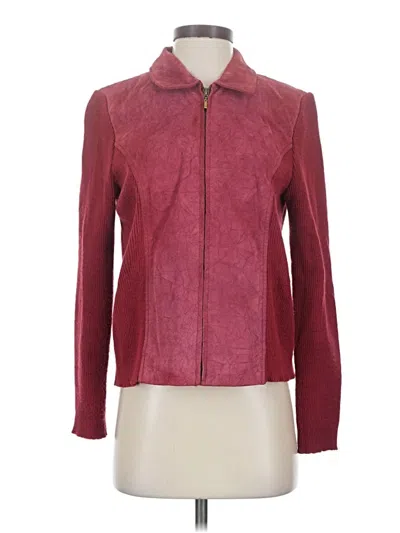 Pre-owned Coldwater Creek Leather Jacket In Burgundy
