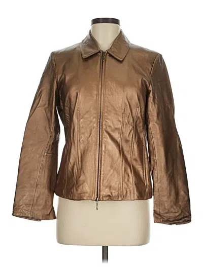Pre-owned Coldwater Creek Leather Jacket In Gold