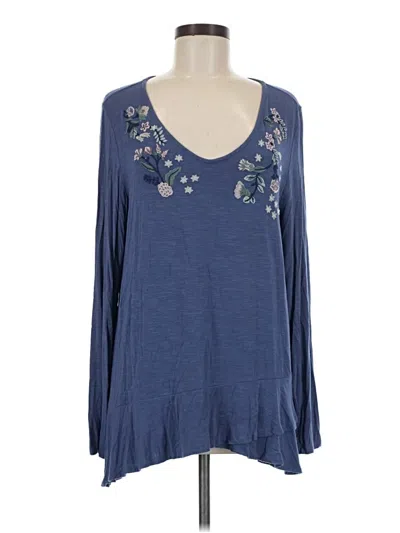 Pre-owned Coldwater Creek Long Sleeve Henley Shirt In Blue