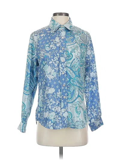 Pre-owned Coldwater Creek Long Sleeve Silk Top Blue Paisley Pattern Collared Neckline Tops